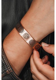 Resim Erkek Bakır Bileklik - Yaşam Çiçeği - Lotus - Sri Yantra - Om Sembolü - Erkek Bakır Kelepçe Bileklik Rose Gold 