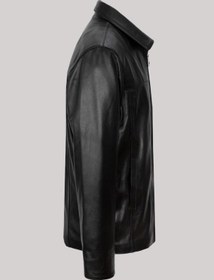 Resim Hakiki Kuzu Derisi Siyah Erkek Deri Mont Gömlek Yaka Deri Ceket Siyah 