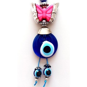 Resim Nazar Boncuklu Pembe Kelebekli Anahtarlık 