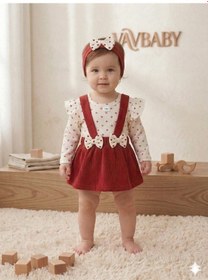 Resim Kız Bebek Kırmızı Raporlu Jile Etek Ve Kalp Desenli Zıbın Body Takım Çok Renkli 