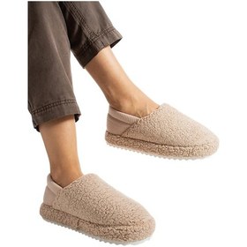 Resim Kadın Lastikli Kaymaz Taban Peluş Havlu Kumaş Ev Ayakkabısı Panduf Bej-bej Bej 