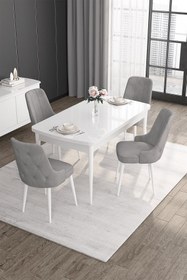 Resim Canisa Concept Roy Serisi 80x132 Açılabilir Mdf Beyaz Mutfak Masası Takımı Ve 4 Gri Sandalye 