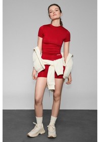 Resim Urban Beat Flexora Kadın Yuvarlak Yakalı Baskı Detaylı Slim Fit Sporcu Kırmızı T-shirt Kırmızı 