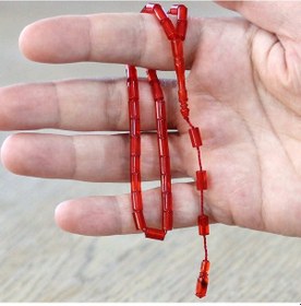 Resim Tesbihname Ateş Kehribar Tesbih - Sistemli - Mini Boy - Kırmızı Renk - Kesme Kesim 