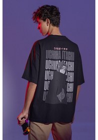 Resim Uchiha Itachi Naruto Sırt Baskılı Unisex Oversize Anime Tişört Siyah 
