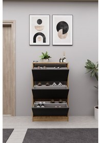 Resim Mirobi Kembe 3 Bölmeli Açılır Modern Dekoratif Ayakkabılık Ça... Atlantik Çam - Antrasit 