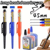 Resim 6'lı set yepyeni yüksek kaliteli 45mm siyah, mavi ve kırmızı derin delikli uzun uçlu işaretleyici kalem, ahşap işleme seramik fayans işaretleme kalemi, hızlı kuruyan suya dayanıklı solmayan sarf malzemesi 
