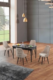 Resim Morkese Home Consept Nell Siyah 80X130 Açılabilir 4 Kişilik 1.Sınıf Babyface Kumaş Silinebilir Lüx Mutfak Masası Takımı 