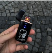 Resim The Lavinia Atatürk Portreli Usb Şarjlı Dokunmatik Siyah Çakmak 