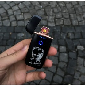 Resim The Lavinia Atatürk Portreli Usb Şarjlı Dokunmatik Siyah Çakmak 