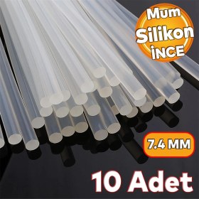 Resim Badem10 Ince Mum Silikon 7.4 mm Çubuk Sıcak Silikon Hobi Süs Hediyelik Eşya Maket Yapıştırma Slikon 10 Adet 