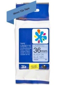 Resim Brother TZe-561 Mavi üzerine Siyah Laminasyonlu Muadil Etiket 36mm x 8m 