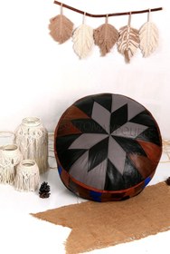 Resim Ottoman Pouffe İskandinav El Yapımı Hakiki Kuzu Derisi Bohem Bahçe Balkon Bungalov Puf Minder 60x30cm(DOLGUSUZ) 