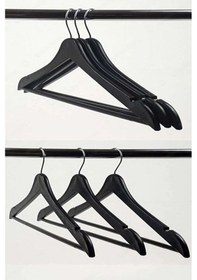 Resim 40 Adet Ahşap Görünümlü Plastik Siyah Kıyafet Elbise Askısı Askılığı Gömlek Askısı Pantolon Askısı Siyah 