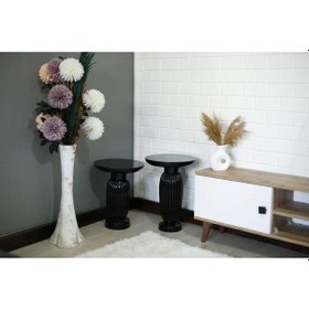 Resim Siyah 2 Li Çizgili Vazo Yan Sehpa Siyah 