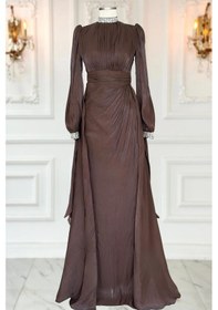 Resim Amine Hüma Gözde Abiye Elbise Kahverengi Kahverengi 