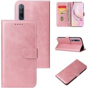 Resim Xiaomi Mi 10 Pro Buzağı Doku Toka Yatay Flip Deri Kılıf Tutucu Ve Kart Yuvaları Ve Cüzdan Gül Altın 