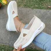 Resim Kadınlar için Slip-On Loafer Ayakkabılar - Kemer Destekli ve Yastıklı Tabanlı, Kaymaz Kauçuk Tabanlı Tüm Gün Konforu İçin Nefes Alabilir Kumaş Günlük Ayakkabılar - Koyu Gri & Beyaz Her Mevsim İç/Dış Mekan Yürüyüş Ayakkabısı, Basit Düz Tasarım, Esnek Ayakkabı, Kumaş Üst 