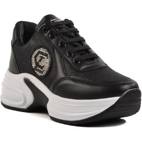 Resim Siyah Yüksek Taban Kadın Spor Ayakkabı 5016 Z Beyaz 