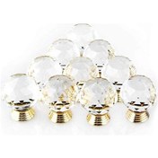 Resim Mufunye Promosyon Lot 10 Kolu Kapı Tokmağı Şekli Çapı 30 MM Kristal Altın Mobilya Kulpları 