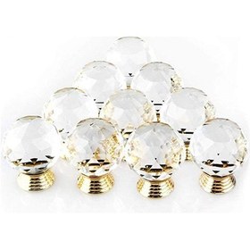 Resim Mufunye Promosyon Lot 10 Kolu Kapı Tokmağı Şekli Çapı 30 MM Kristal Altın Mobilya Kulpları 