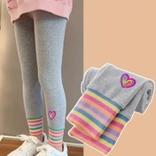 Resim Kızlar için Kalp Desenli Yüksek Bel Tayt - Esnek Dar Kesim Rahat Pantolonlar Bahar ve Sonbahar için, Gri Renkli Renkli Şeritlerle, Rahat Giyim İçin Mükemmel, Bahar Sonbahar Giyim, Yüksek Bel Tayt, Rahat Kesim, Kız Tayt 