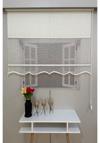 Resim İncilifehome İcl1084 Çift Mekanizmalı Geometrik Desenli Tül Ve Stor Perde Kırık Beyaz Kırık Beyaz 