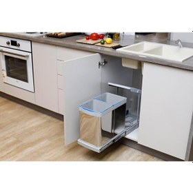 Resim P-9455 12+12 Litre Gri Teleskopik Raylı Paslanmaz Çöp Kovası P-9 Antrasit - Gri 
