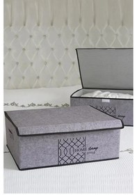 Resim Keçe Kapaklı Kutu -baza Altı Düzenleyici- Organizer 1 Adet 50x40x19 Cm Gri-beyaz 