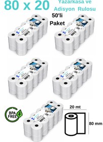 Resim Kasetsan 80x20 Yazarkasa Pos Rulosu 50'li Paket Termal Adisyon Rulo BPA Free 