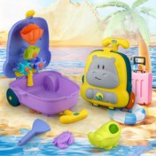 Resim 8 Parça Çocuk Trolley Çantası Plaj Oyuncak Seti - Hipopotam Modelli Saklama Kutusu, Kolay Depolama ve Seyahat İçin Eğlenceli Sevimli Puzzle Oyuncaklar, 18 Ay ve Üzeri Çocuklar İçin Güvenli Toksik Olmayan 