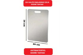 Resim Feyza Design Paslanmaz Çelik Antibakteriyel Kesme Tahtası 24X36, Hijyenik ve Dayanıklı Kullanım 