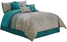Resim Chezmoi Collection Noriko Lüks 7 Parça Cam Göbeği Kiraz Çiçekleri Çiçek İşlemeli Yatak Yorgan Seti, Queen 