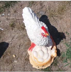 Resim M3 Yumurtalı Tavuk Iç Ve Dış Mekan 35Cm Ev Bahçe Köşe Masa Heykeli Antrasıt - Beyaz 