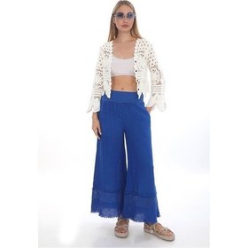 Resim Eren Style İtalyan Fisto Detaylı Keten Pantolon-9186 Saks Mavi 