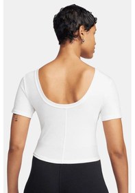 Resim Nike Sportswear Chill Knit Tight Fit T-shirt Kadın Mini Fitilli Sıkı Kesim Yuvarlak Sırtlı Tişört Kırık Beyaz Beyaz 