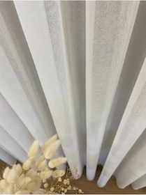 Resim Ekru Keten Efektli 1 3 Sık Pile Tül Perde,Ekru 475 X 255 