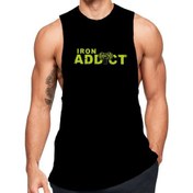 Resim Black İstanbul Siyah Erkek Regular Fit -Iron Addict- Baskılı Bisiklet Yaka Kolsuz T-Shirt 