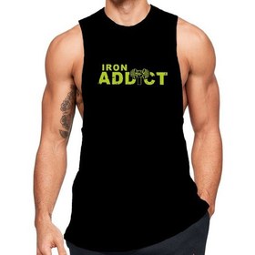 Resim Black İstanbul Siyah Erkek Regular Fit -Iron Addict- Baskılı Bisiklet Yaka Kolsuz T-Shirt 