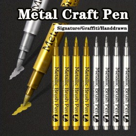Resim 4PCS Fırça Metalik Marker Kalemler Fırça Ucu Sert Nib Seti Altın Gümüş Kalıcı Sanatçı İllüstrasyon El Sanatları Scrapbooking Kumaş METAL Ahşap Cam Kağıt 