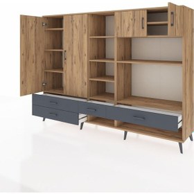 Resim Hyperion Dolap 12 Raflı 4 Çekmeceli 4 Kapaklı 220x44x163 Çam-çam/ Çam-çam/antrasit 