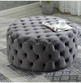 Resim Deccostil Kapitoneli Yuvarlak Kapitoneli Puf/Orta Sehpa 