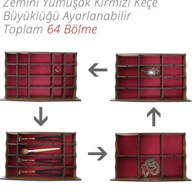 Resim Design OTTO Luna 64 Bölmeli Makyaj Takı Koleksiyon Saat Dikiş Aksesuar Tespih Kutusu Düzenleyici Organizer Ceviz 