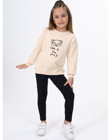 Resim Toontoy Kids Toontoy Kız Çocuk Nakışlı Taytlı Takım Bej 