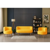 Resim Azra Mobilya Sydney Modern Koltuk Takımı | Modern İskandinav Tarzı | Welsoft Yumuşak Kumaş | SARI 