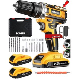 Resim Mager 12 Volt 1.2 Ah Çift Akülü Su Terazi Göstergeli Darbeli Matkap Vidalama Sarı 