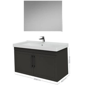 Resim Creavit D20 100cm Kapaklı Dikdörtgen Ayna Banyo Takımı Antrasit 