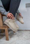Resim Kadın / Kız Bej Ultra Mini Ugg Model Süet Yarım Bot Içi Kürklü Tüylü Düz Taban Bot & Bootie 