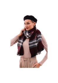 Resim Kadın Yumuşak Dokulu Ekose Atkı Bordo Gri Bordo 