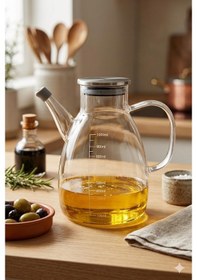 Resim Reoona Mermer Stantlı 2li Borosilikat Cam Yağdanlık Sirkelik Tess Ölçülü 1000ml +1000 Ml Şeffaf 